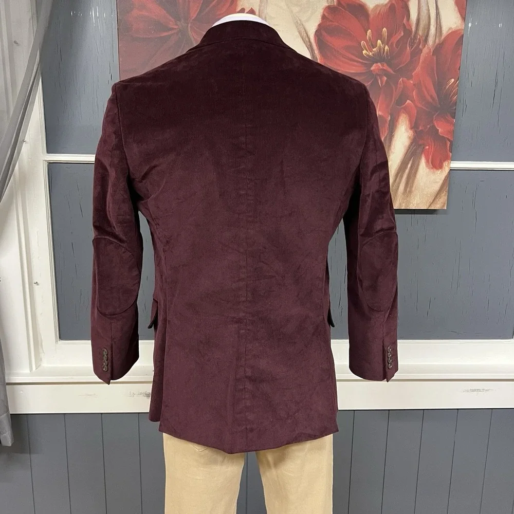 Stafford Corduroy Blazer Jacket Sport‎ Coat Mens 42R Slim Fit Stretch Burgundy